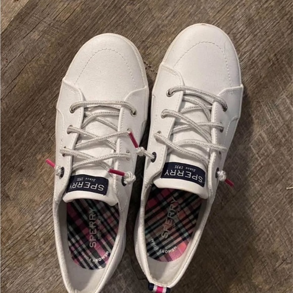 Sperry White Sneakers with Plaid Interior - Picture 1 of 2